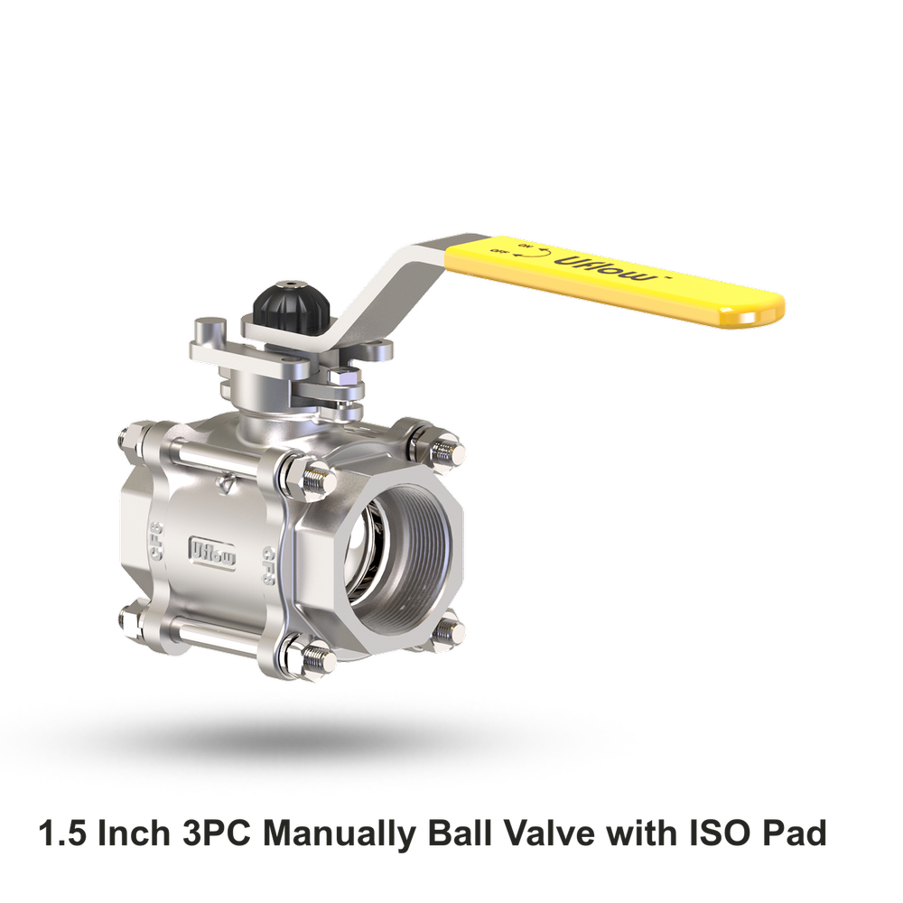 Stainless Steel 1.5 Inch 3PC Manually Ball Valve with ISO Pad, Screwed, Model Name/Number: BCP6BIM