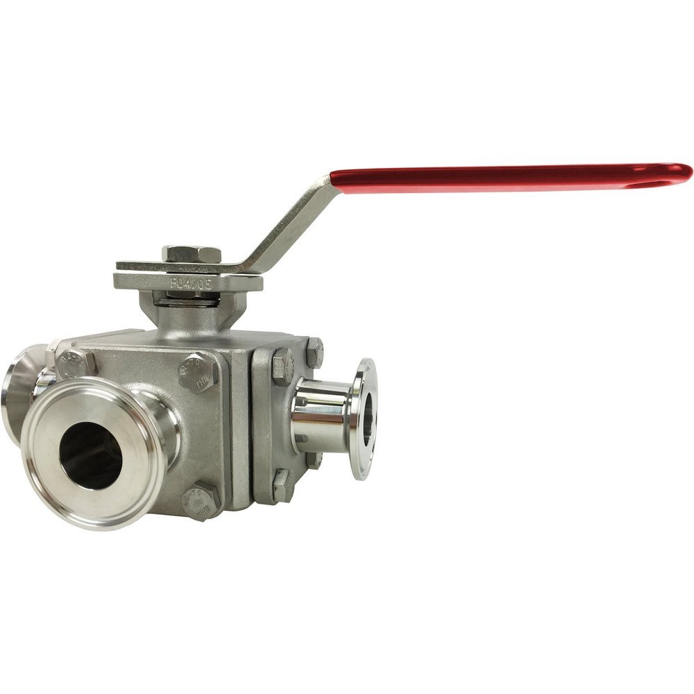 Stainless Steel SS Tri Clamp End Three Way Ball Valve, Threaded