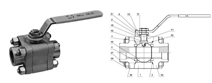 Threaded 3 Piece Forged Steel Ball Valve