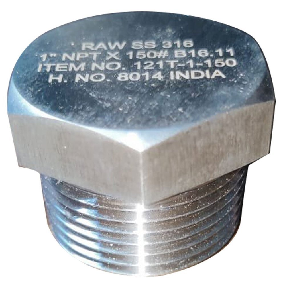 Silver Stainless Steel SS316 NPT Hexagonal Stop Plug, Thickness: 1inch