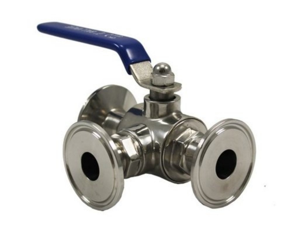 Tri Clover Compatible 3-Way Ball Valve, For Gas Pipe