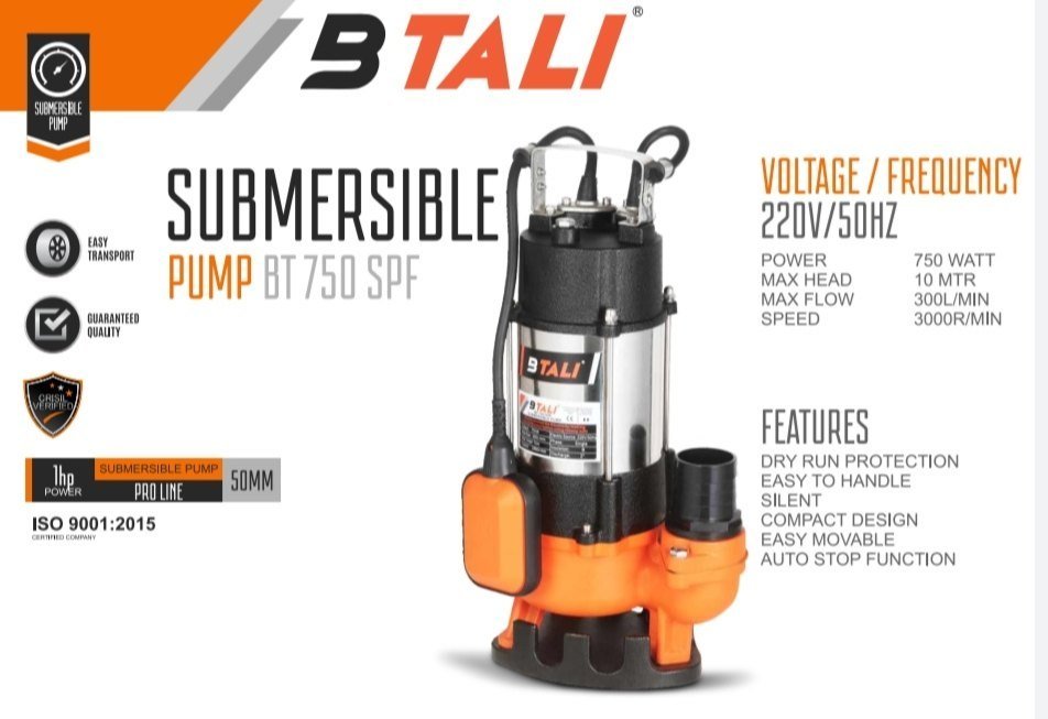 1 - 3 HP Steel Btali BT 750 SPF Submersible Dewatering Pumps