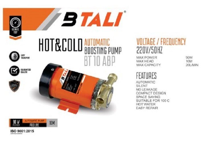 90 W Btali Hot & Cold Boosting Pump, For Commercial, Model Name/Number: Bt 10 ABP